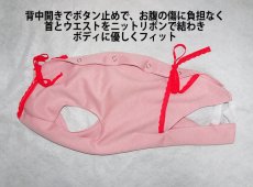 画像2: 術後服ピンク(ダンボールニット)赤リボン：5号 (2)