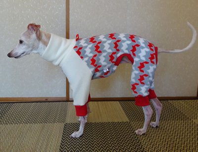 画像1: 赤グレー白×白(フリースロンパ)allin-M