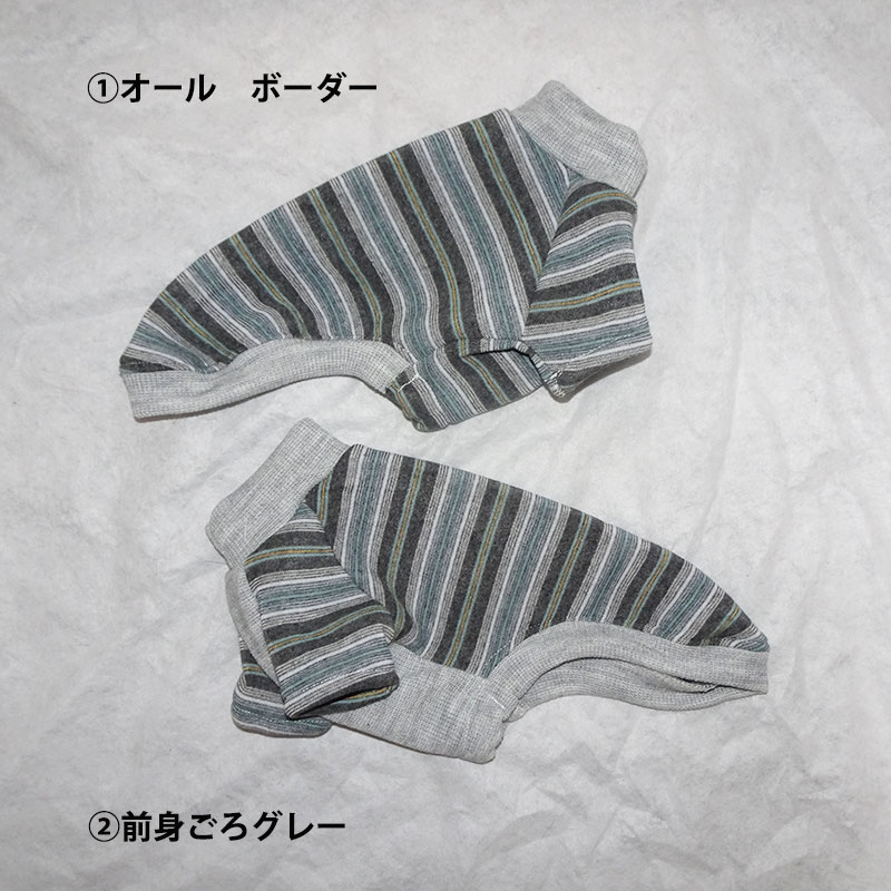 グレーボーダー裏起毛ニット　半袖トレーナー(パピ－)